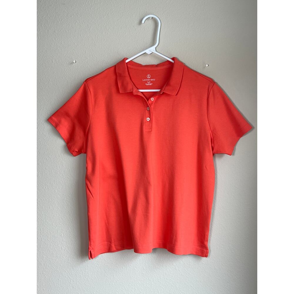 Lands' End Woman's Classic Fit Short Sleeve Polo Shirt - Orange Size XL Petite